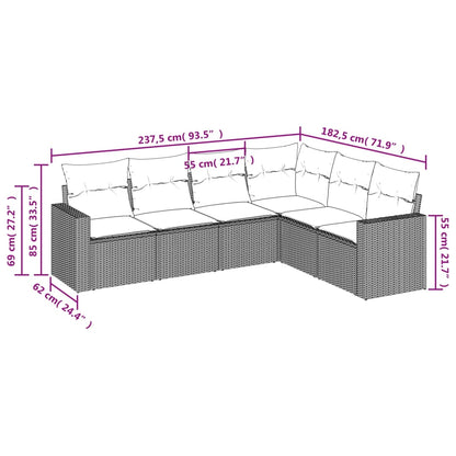 Set Divano da Giardino 6 pz con Cuscini Nero in Polyrattan - homemem39