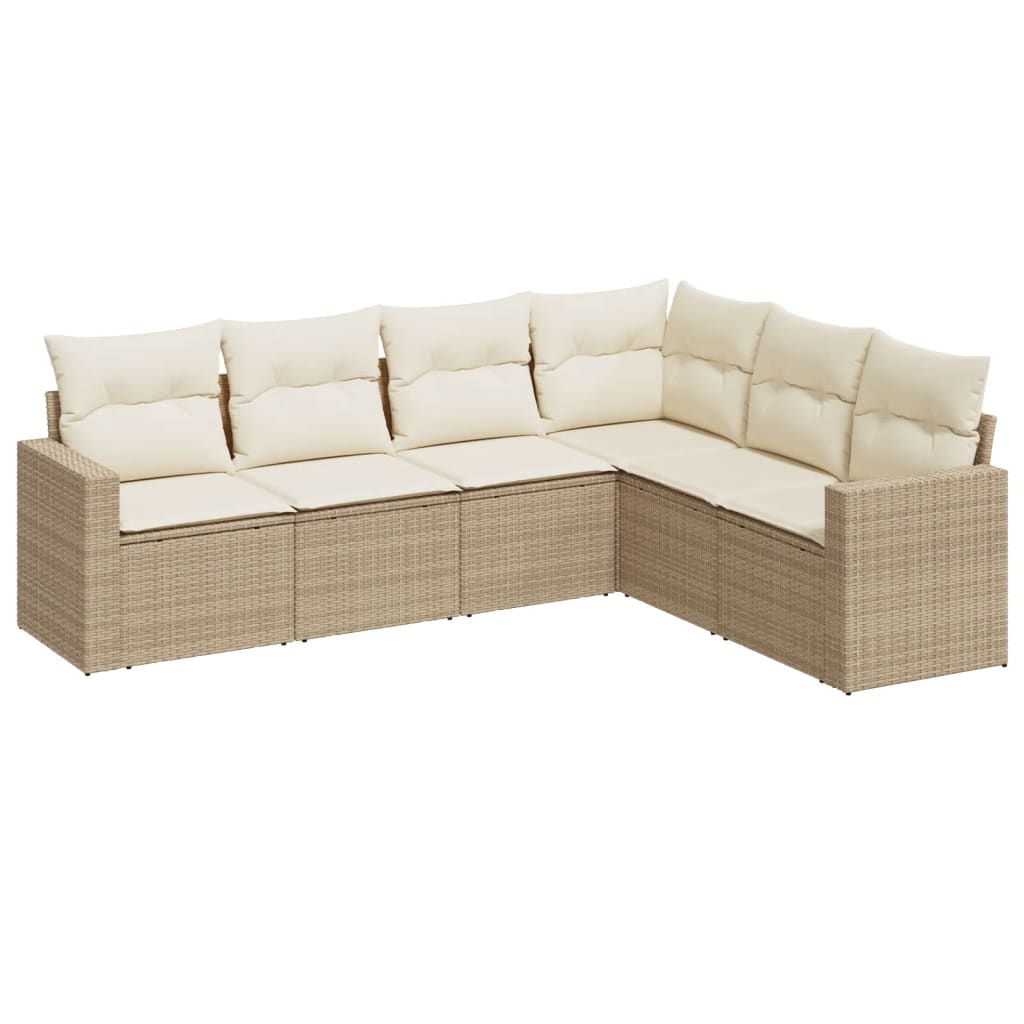 Set Divano da Giardino 6 pz con Cuscini Beige in Polyrattan - homemem39