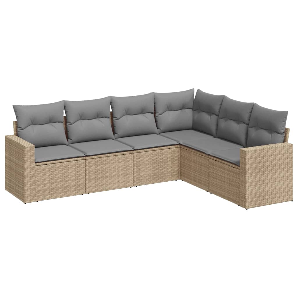 Set Divano da Giardino 6 pz con Cuscini Beige in Polyrattan - homemem39