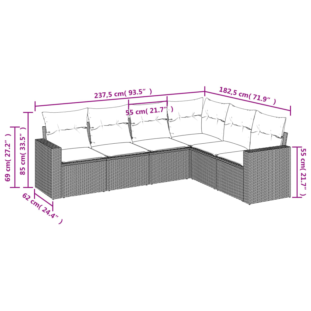 Set Divano da Giardino 6pz con Cuscini Grigio Chiaro Polyrattan - homemem39