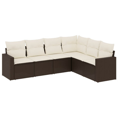 Set Divano da Giardino 6 pz con Cuscini Marrone in Polyrattan - homemem39