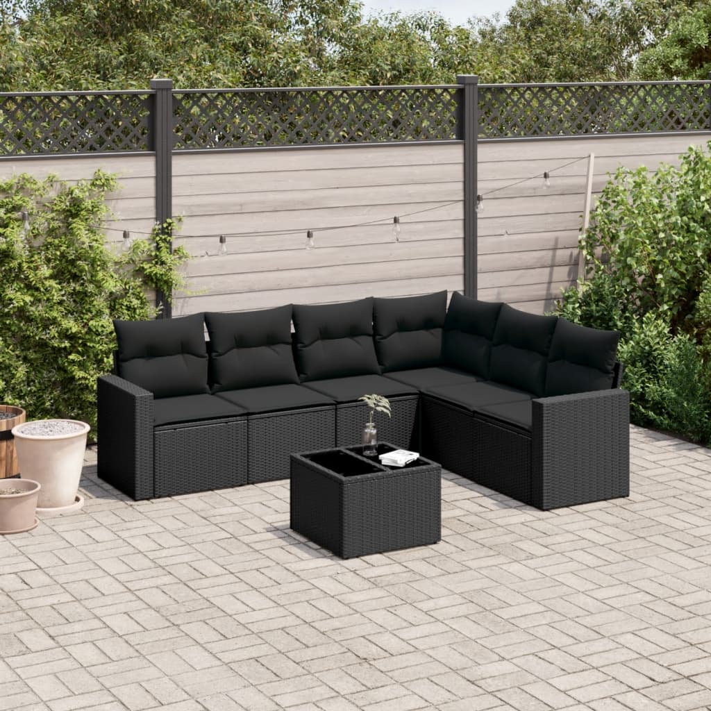 Set Divani da Giardino con Cuscini 7pz Nero Polyrattan - homemem39