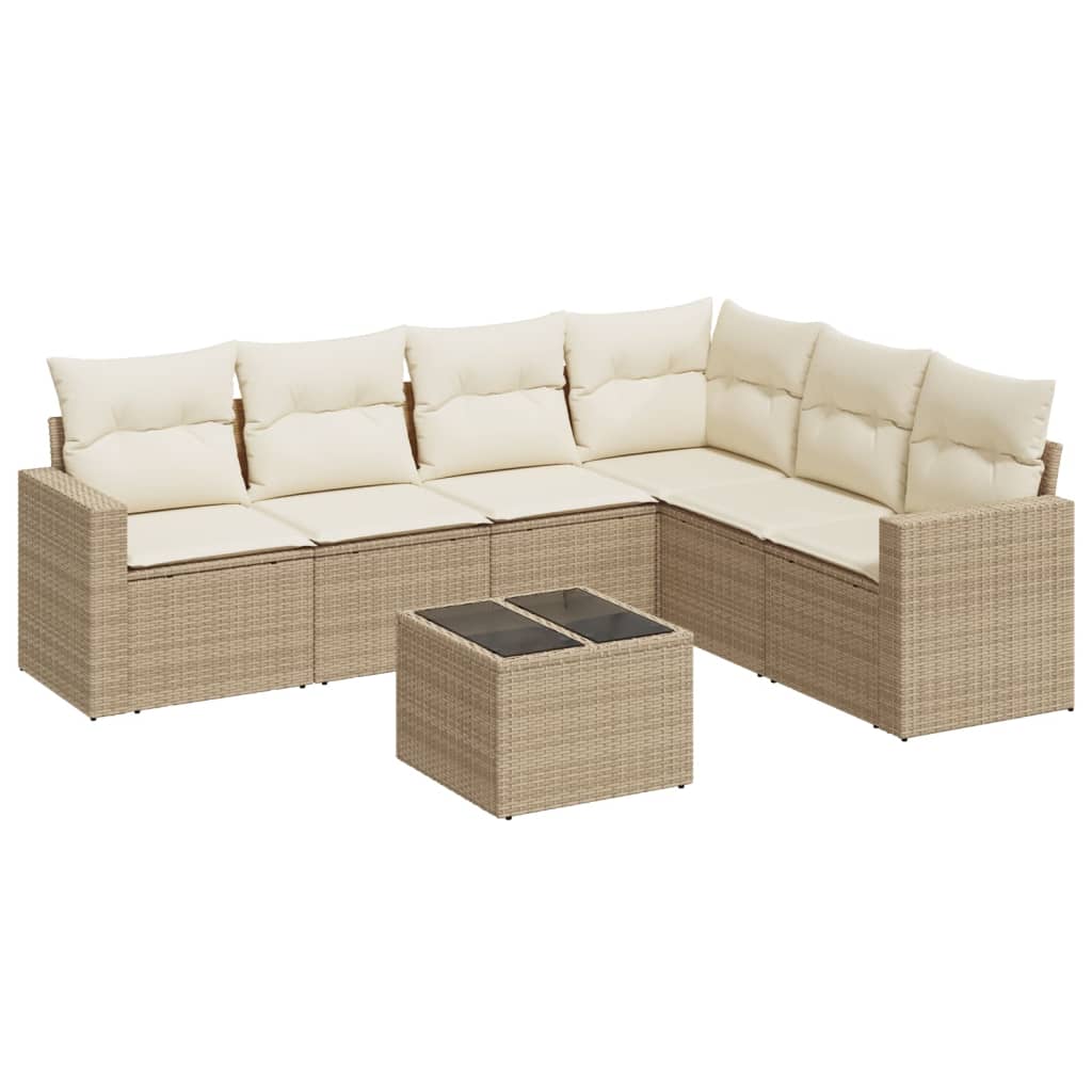 Set Divani da Giardino 7 pz con Cuscini Beige in Polyrattan - homemem39