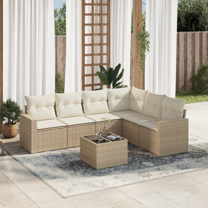 Set Divani da Giardino 7 pz con Cuscini Beige in Polyrattan - homemem39