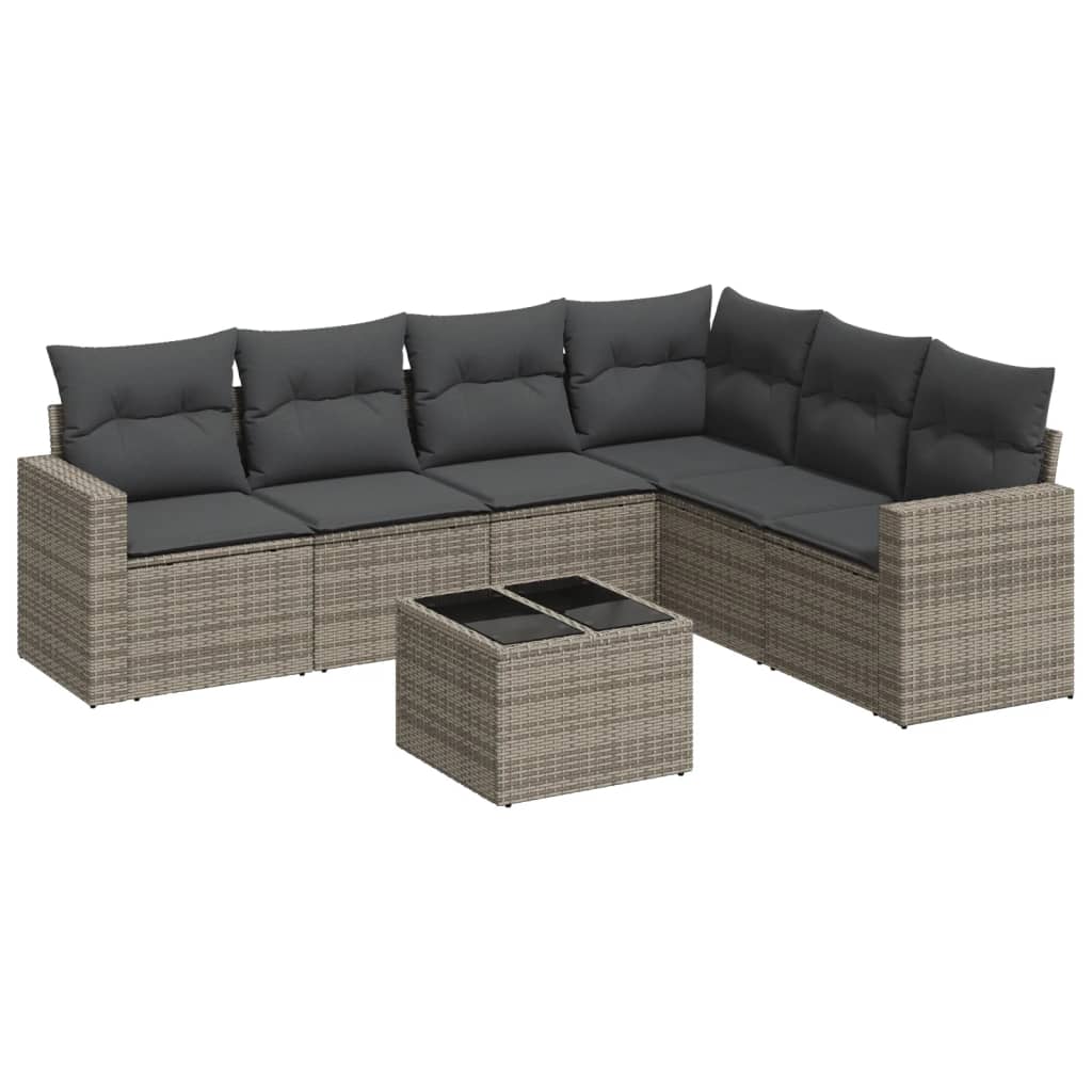 Set Divani da Giardino 7 pz con Cuscini Grigio in Polyrattan - homemem39