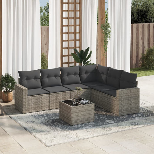 Set Divani da Giardino 7 pz con Cuscini Grigio in Polyrattan - homemem39