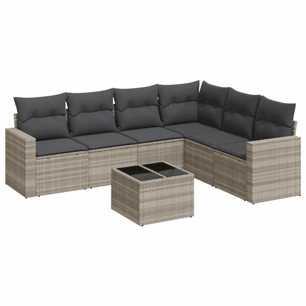 Set Divani da Giardino 7pz con Cuscini Grigio Chiaro Polyrattan - homemem39