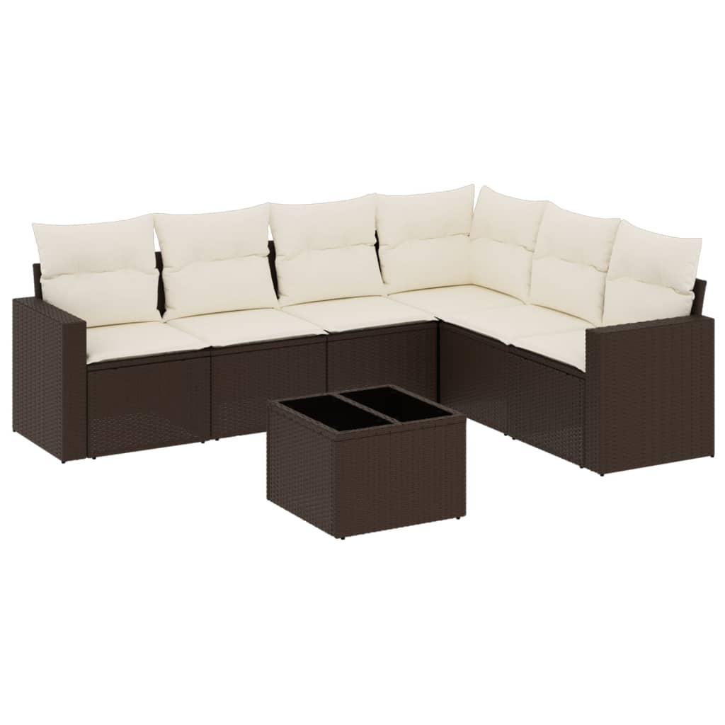 Set Divani da Giardino 7 pz con Cuscini Marrone in Polyrattan - homemem39