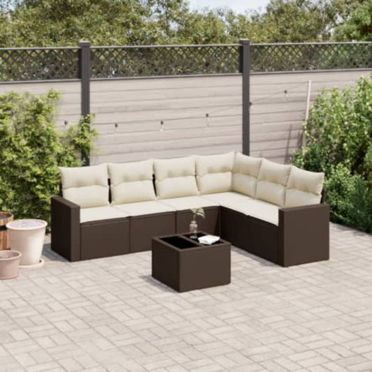 Set Divani da Giardino 7 pz con Cuscini Marrone in Polyrattan - homemem39