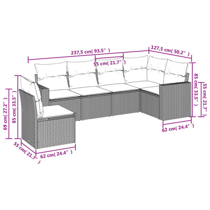 Set Divano da Giardino 6 pz con Cuscini Nero in Polyrattan - homemem39