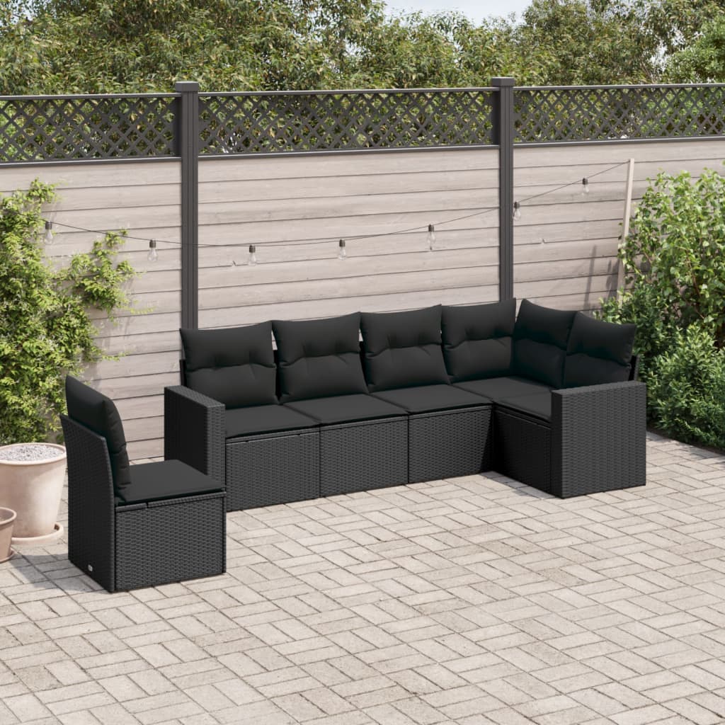 Set Divano da Giardino 6 pz con Cuscini Nero in Polyrattan - homemem39