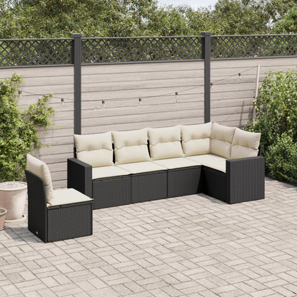 6-teiliges Gartensofa-Set mit schwarzen Polyrattan-Kissen