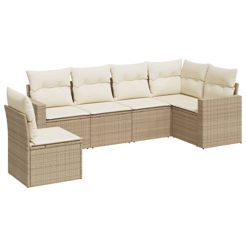 Set Divano da Giardino 6 pz con Cuscini Beige in Polyrattan - homemem39