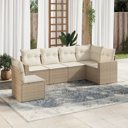 Set Divano da Giardino 6 pz con Cuscini Beige in Polyrattan - homemem39