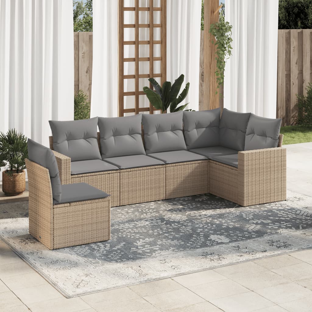 Set Divano da Giardino 6 pz con Cuscini Beige in Polyrattan - homemem39