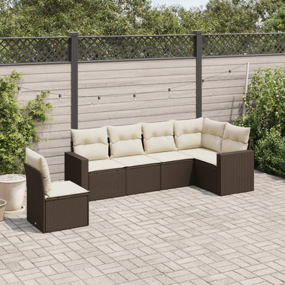 Set Divano da Giardino 6 pz con Cuscini Marrone in Polyrattan - homemem39