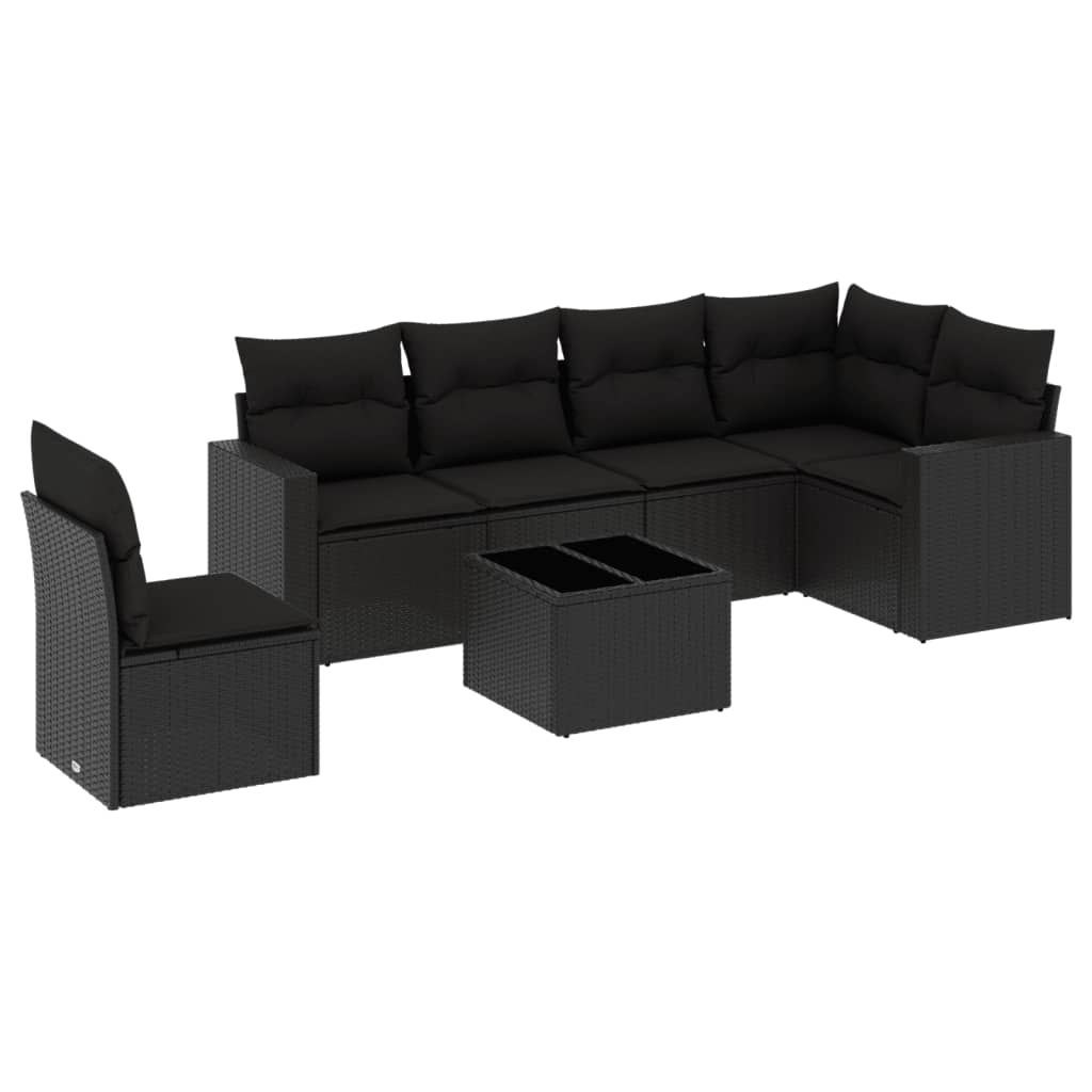 Set Divani da Giardino con Cuscini 7pz Nero Polyrattan - homemem39