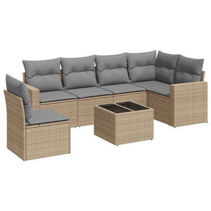 Set Divani da Giardino 7 pz con Cuscini Beige in Polyrattan - homemem39