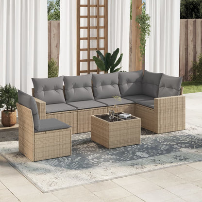 Set Divani da Giardino 7 pz con Cuscini Beige in Polyrattan - homemem39