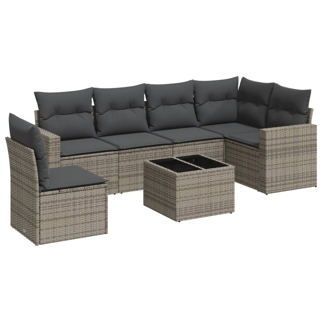 Set Divani da Giardino 7 pz con Cuscini Grigio in Polyrattan - homemem39