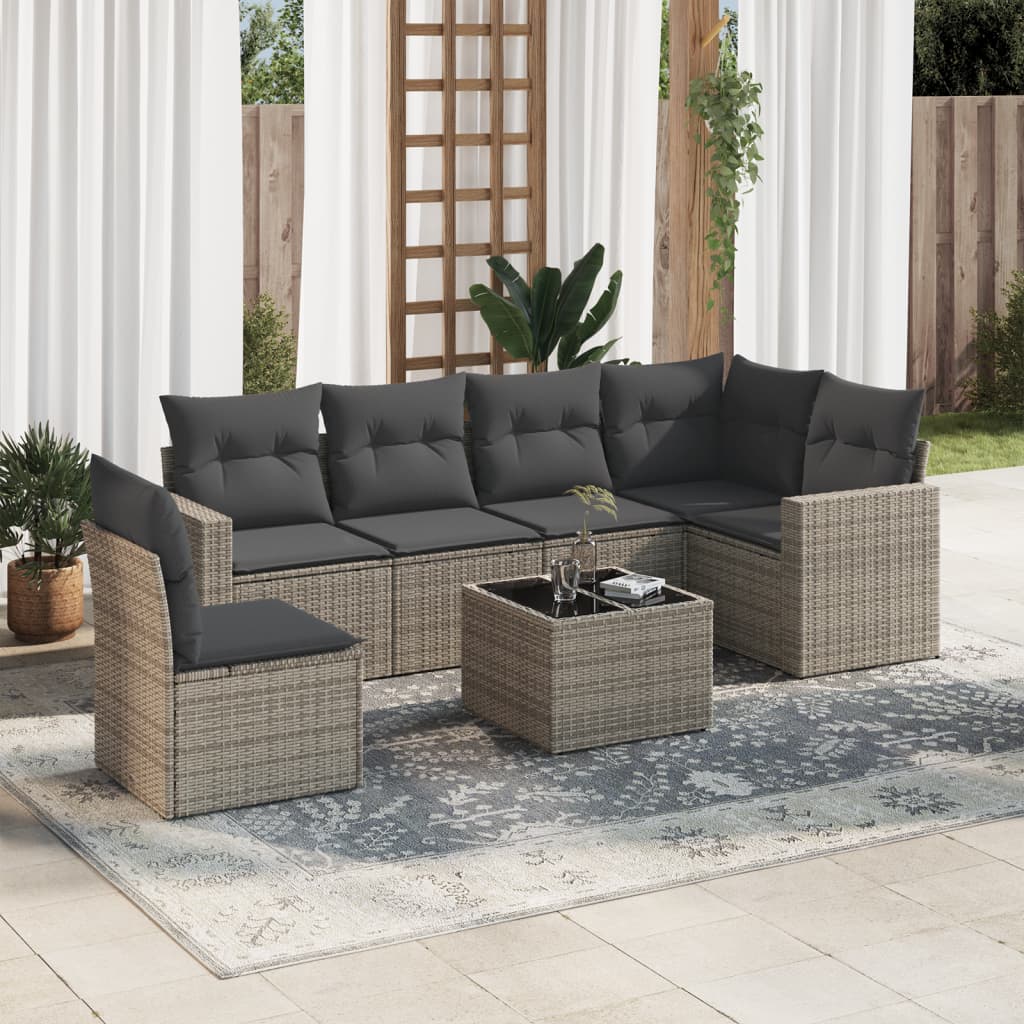 Set Divani da Giardino 7 pz con Cuscini Grigio in Polyrattan - homemem39