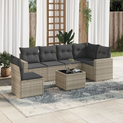 Set Divani da Giardino 7pz con Cuscini Grigio Chiaro Polyrattan - homemem39