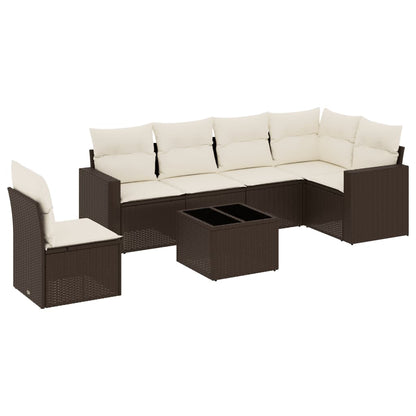 Set Divani da Giardino 7 pz con Cuscini Marrone in Polyrattan - homemem39