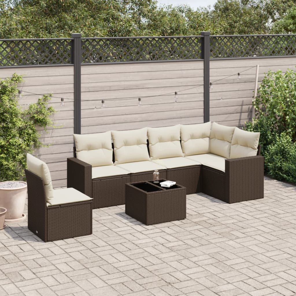 Set Divani da Giardino 7 pz con Cuscini Marrone in Polyrattan - homemem39