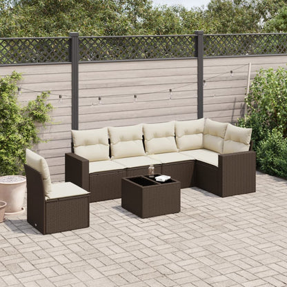 Set Divani da Giardino 7 pz con Cuscini Marrone in Polyrattan - homemem39