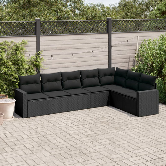 Set Divani da Giardino con Cuscini 7pz Nero Polyrattan - homemem39