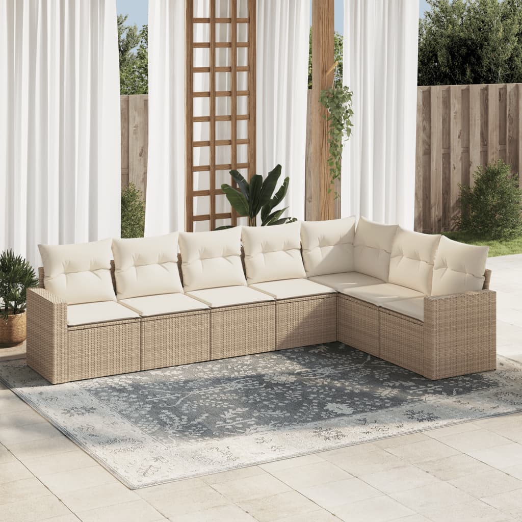 Set Divani da Giardino 7 pz con Cuscini Beige in Polyrattan - homemem39