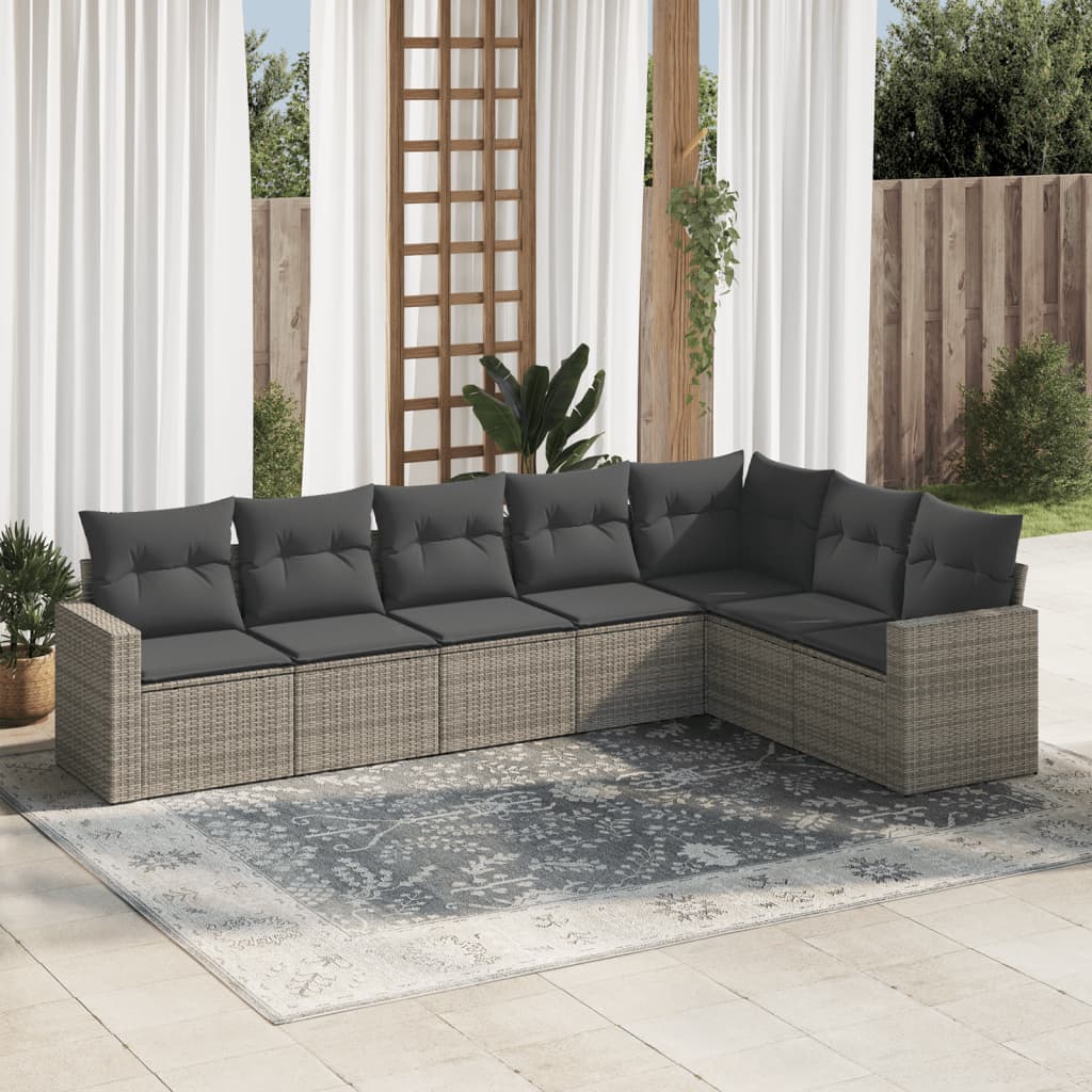 Set Divani da Giardino 7 pz con Cuscini Grigio in Polyrattan - homemem39