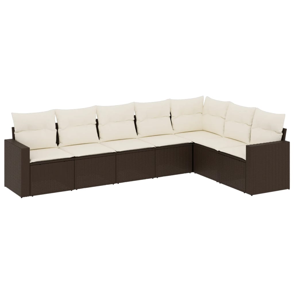 Set Divani da Giardino 7 pz con Cuscini Marrone in Polyrattan - homemem39