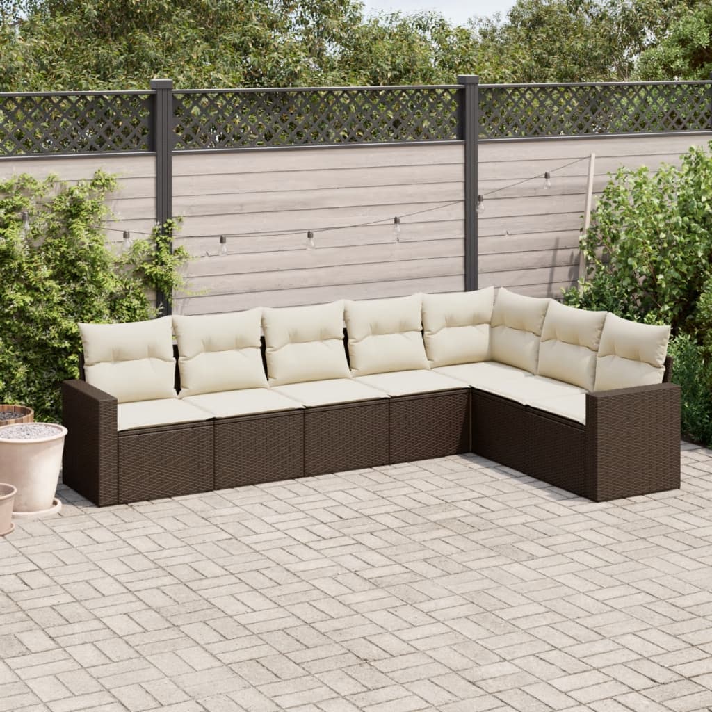 Set Divani da Giardino 7 pz con Cuscini Marrone in Polyrattan - homemem39