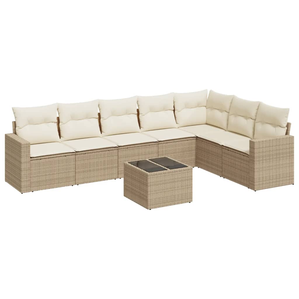 Set Divano da Giardino 8 pz con Cuscini Beige in Polyrattan - homemem39