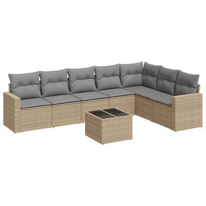 Set Divano da Giardino 8 pz con Cuscini Beige in Polyrattan - homemem39