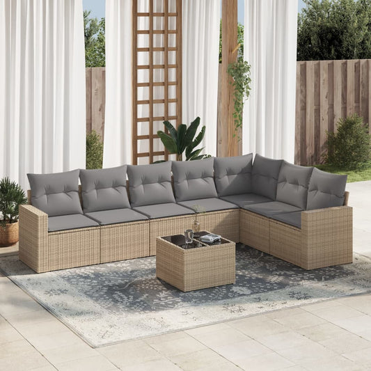 Set Divano da Giardino 8 pz con Cuscini Beige in Polyrattan - homemem39