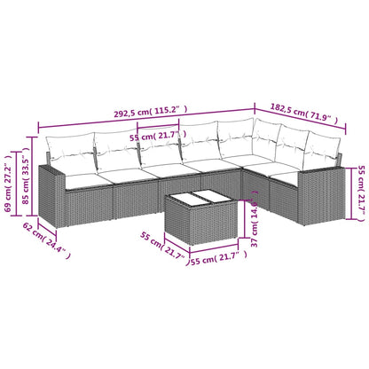 Set Divano da Giardino 8 pz con Cuscini Grigio in Polyrattan - homemem39