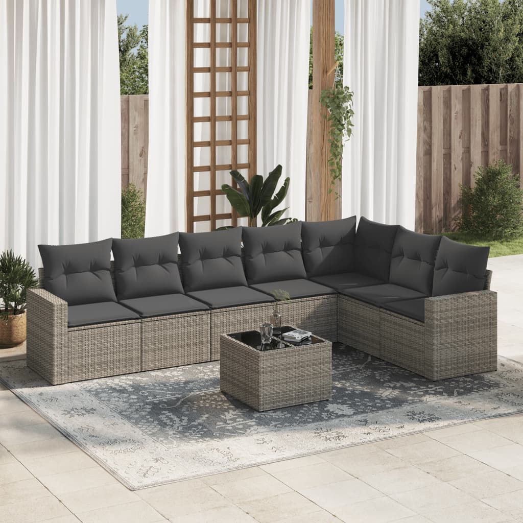 Set Divano da Giardino 8 pz con Cuscini Grigio in Polyrattan - homemem39