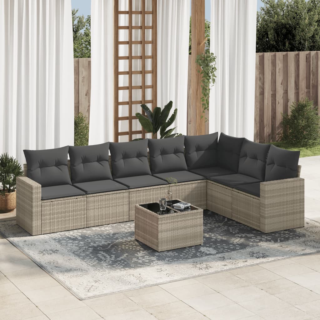 Set Divano da Giardino 8pz con Cuscini Grigio Chiaro Polyrattan - homemem39