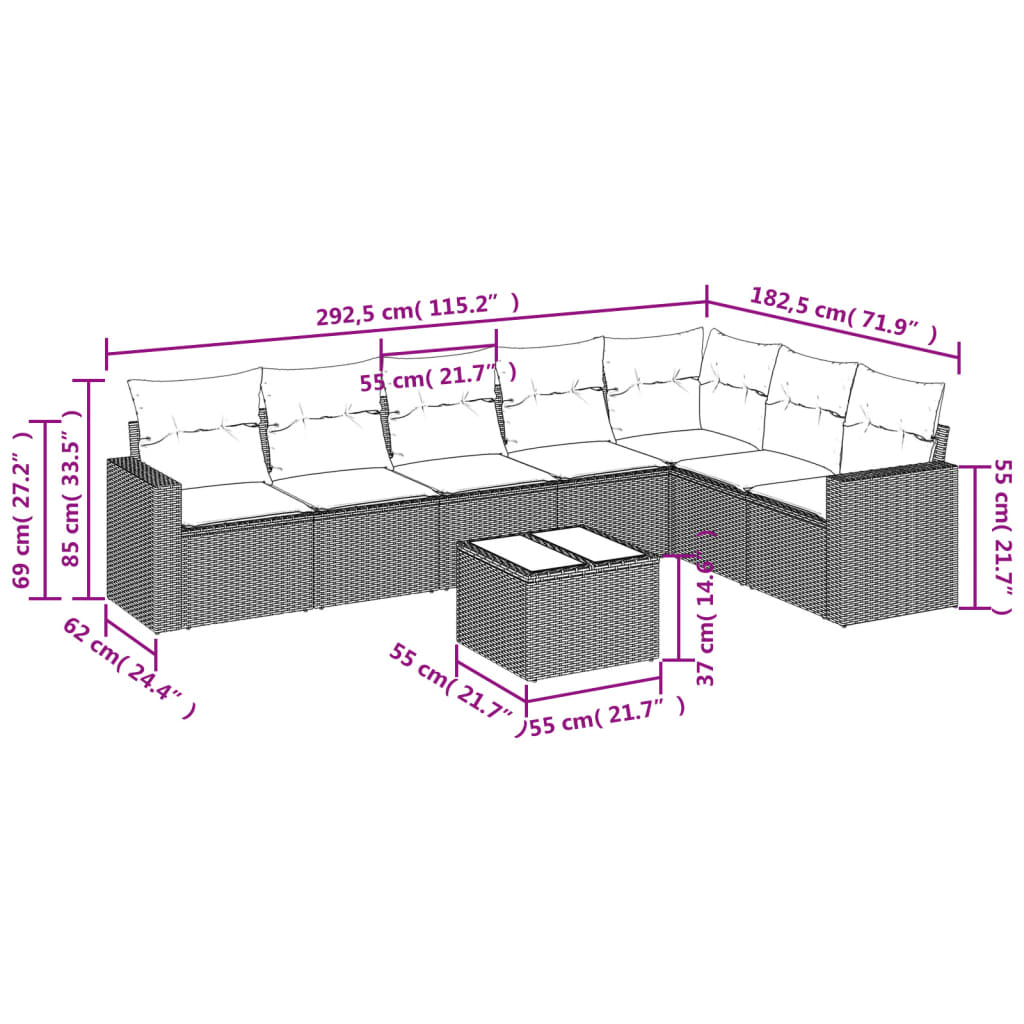 Set Divani da Giardino 8 pz con Cuscini Marrone in Polyrattan - homemem39