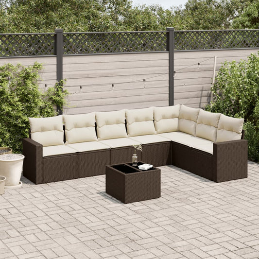 Set Divani da Giardino 8 pz con Cuscini Marrone in Polyrattan - homemem39