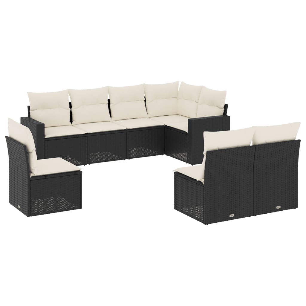 Gartensofa-Set mit Kissen 8-tlg. Schwarz aus Polyrattan