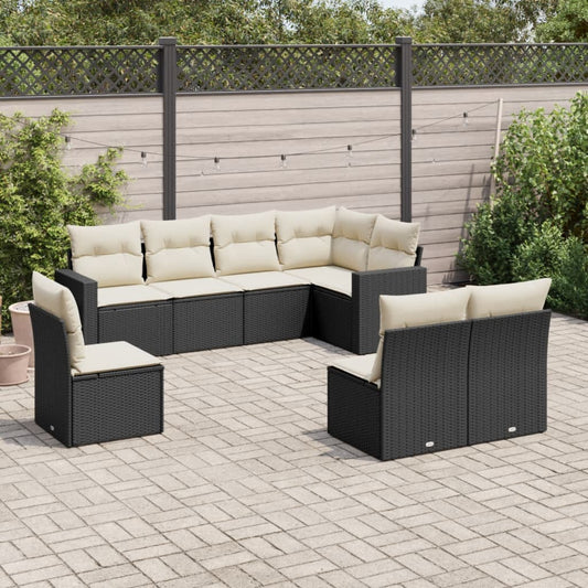 Gartensofa-Set mit Kissen 8-tlg. Schwarz aus Polyrattan