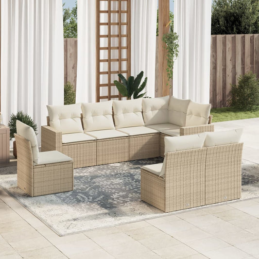 Set Divano da Giardino 8 pz con Cuscini Beige in Polyrattan - homemem39