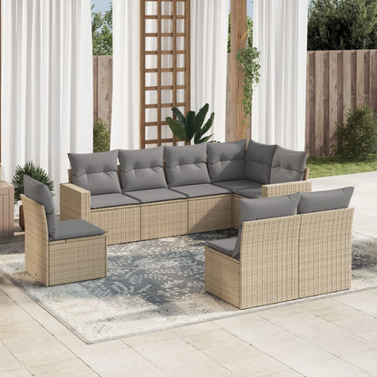 Set Divano da Giardino 8 pz con Cuscini Beige in Polyrattan - homemem39