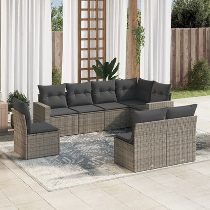 Set Divano da Giardino 8 pz con Cuscini Grigio in Polyrattan - homemem39