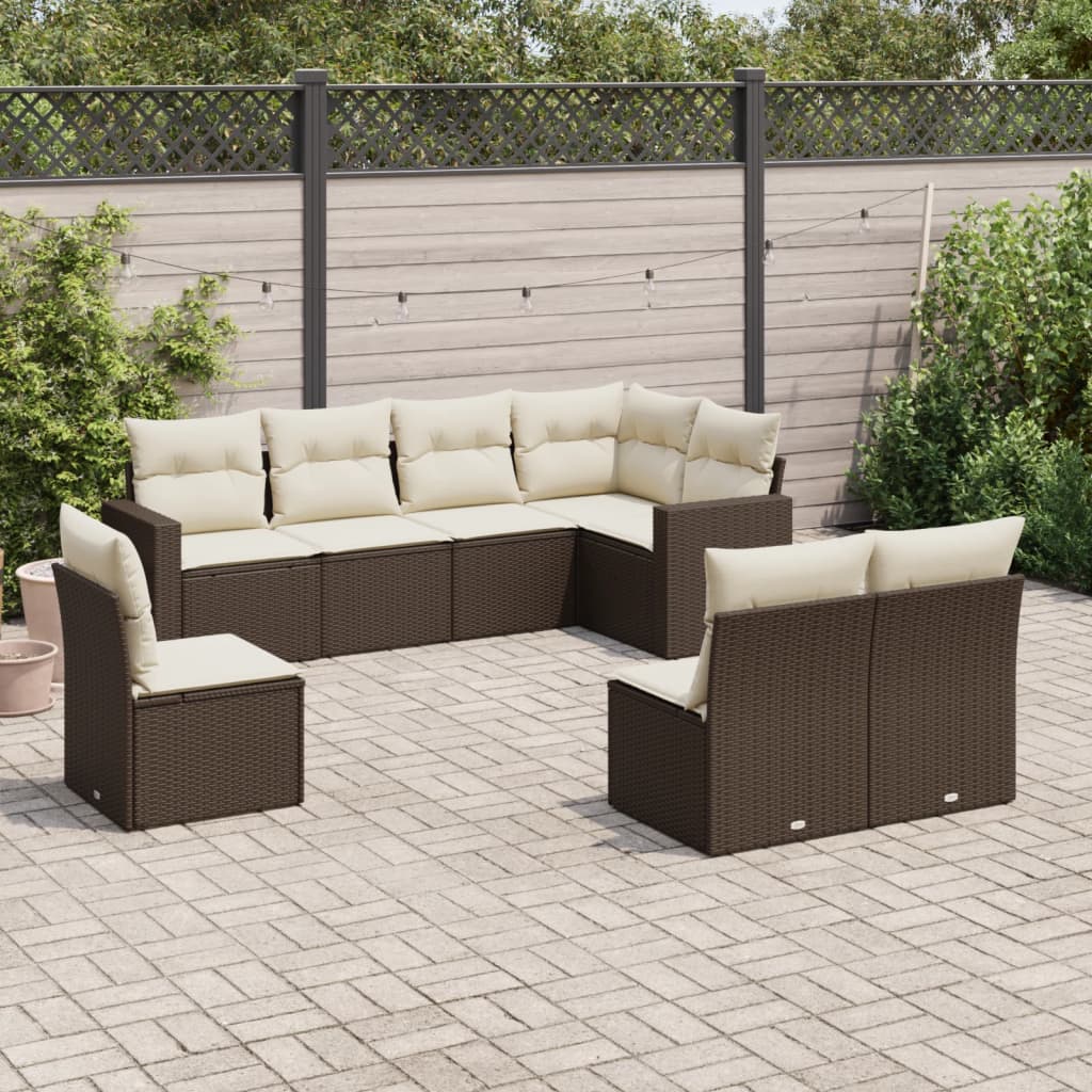 Set Divani da Giardino 8 pz con Cuscini Marrone in Polyrattan - homemem39