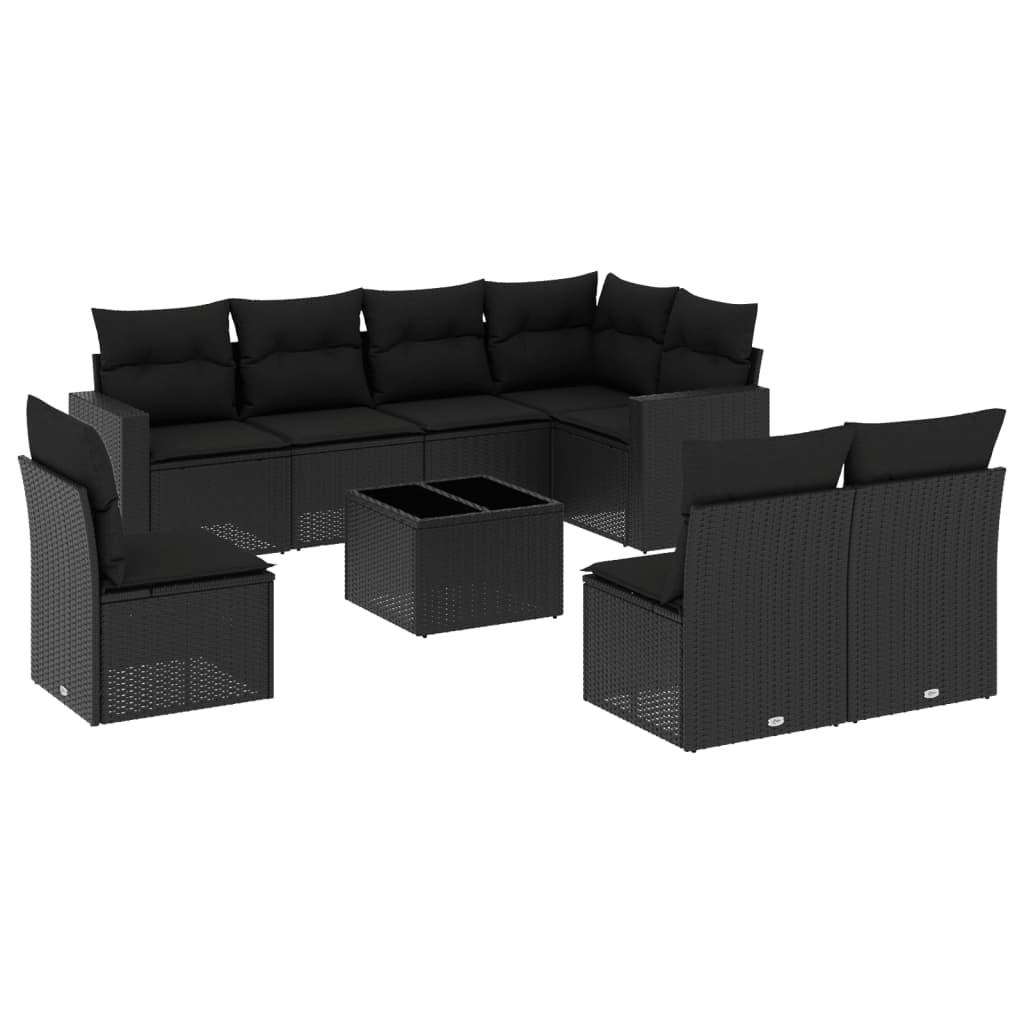 Set Divani da Giardino 9 pz con Cuscini Nero in Polyrattan - homemem39