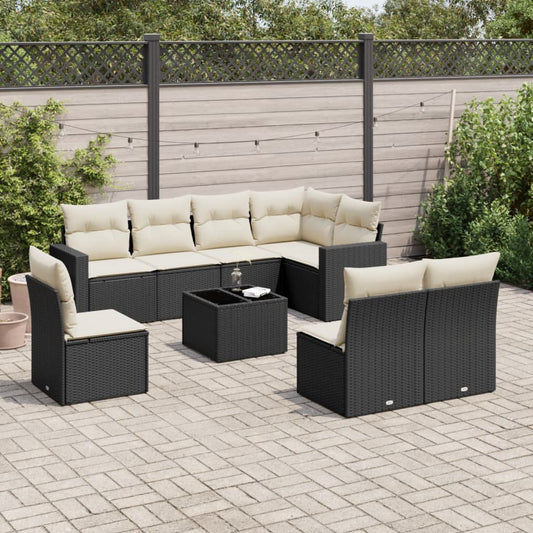 Set Divani da Giardino 9 pz con Cuscini Nero in Polyrattan - homemem39